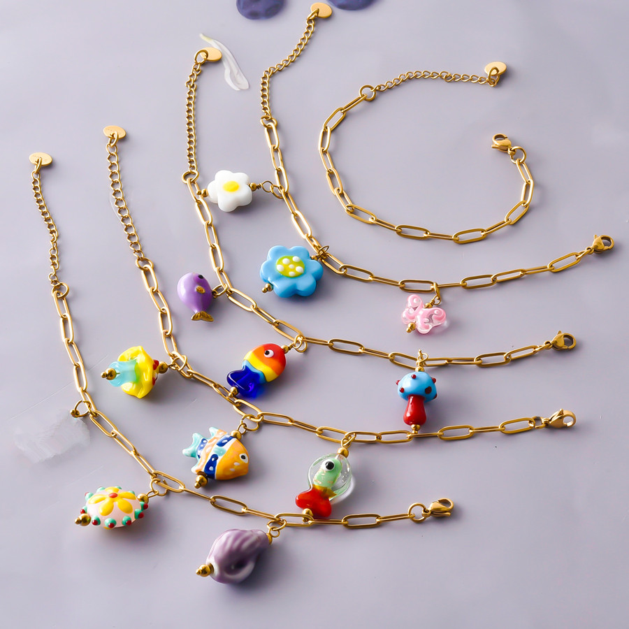 Ceramic Link Bracelet - 1 Buah Gelang Wanita Bunga Jamur