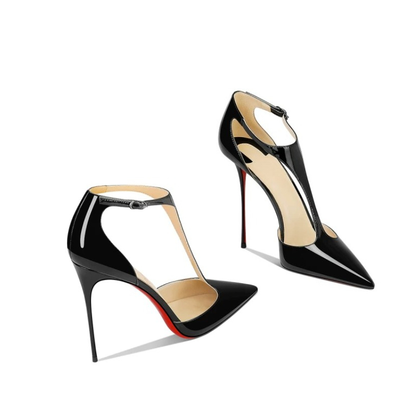 Leather Classic Strap - Sepatu Hak Tinggi Stiletto Hitam Mengkilap