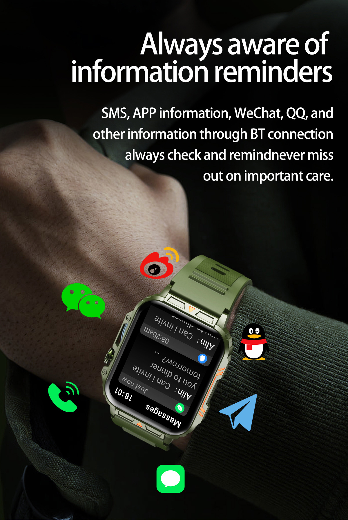 Jam tangan pintar militer pria - Smartwatch Face ulasan dan harga